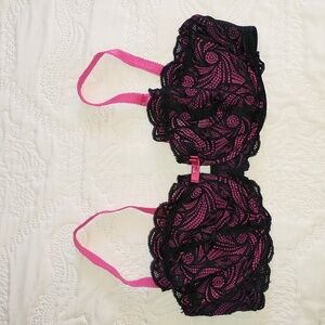 Adore Me Unlined Bra 40D EUC Black Pink